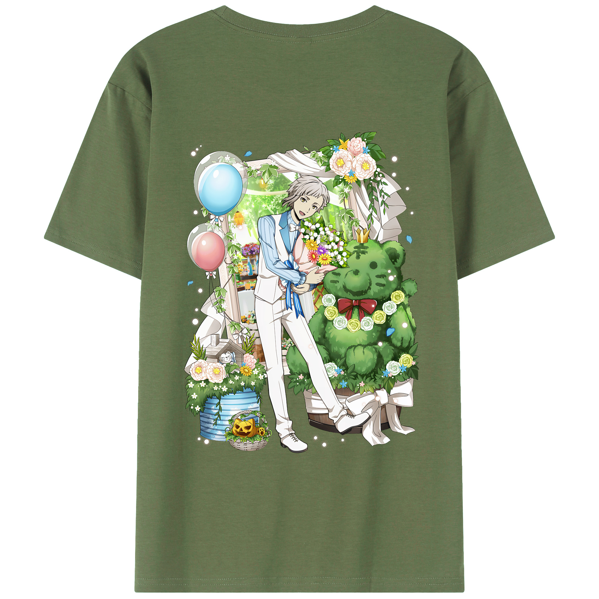 （画像用） 文豪ストレイドッグス Bungo Stray Dogs 綿100％ メンズ半袖Tシャツ（バックプリント） 通気性